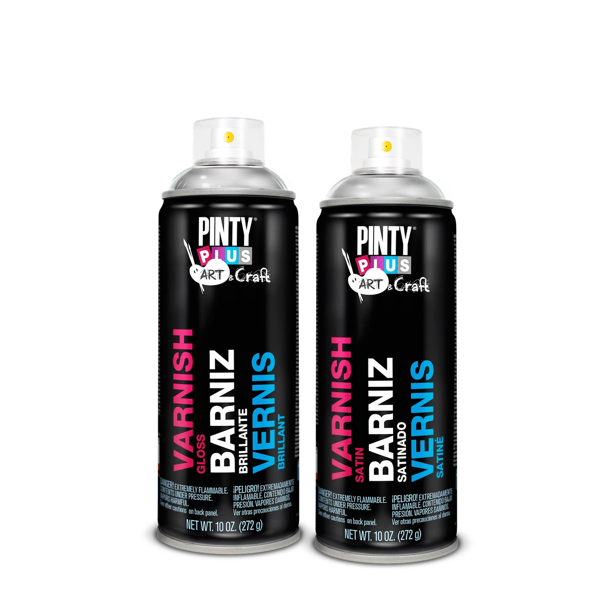Pintyplus Acrylic Varnish spray cans in gloss and satin