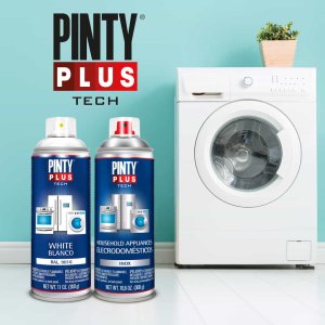 Front view of white household appliances spray paint can